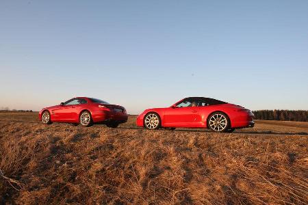 Mercedes SL 500, Porsche 911 Carrera S Cabrio, Seitenansicht