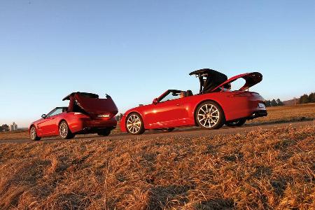 Mercedes SL 500, Porsche 911 Carrera S Cabrio, Seitenansicht, Dach ffnet