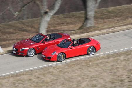 Mercedes SL 500, Porsche 911 Carrera S Cabrio, Seitenansicht