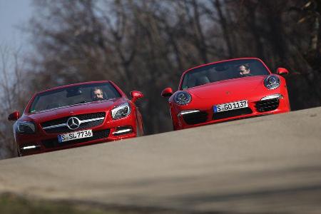 Mercedes SL 500, Porsche 911 Carrera S Cabrio, Frontansicht