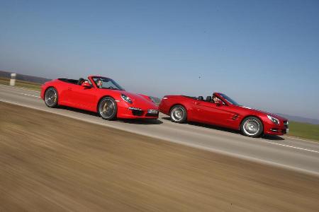 Mercedes SL 500, Porsche 911 Carrera S Cabrio, Seitenansicht