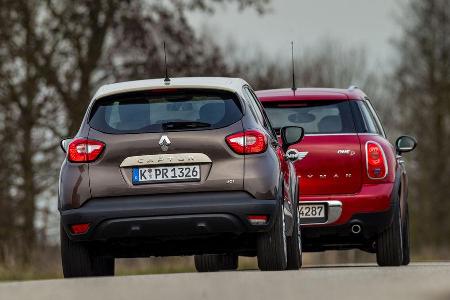 Renault Captur dCi 90, Mini One D Countryman, Heckansicht