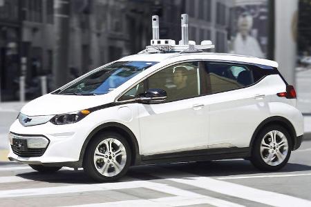 Das hier ist ein autonomer Chevrolet Bolt. Entwickelt wird das Fahrzeug von der Firma Cruise Automation, die 2015 von GM kom...