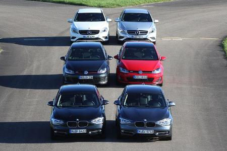 BMW 125i, Mercedes A 250, VW Golf GTI Performance, VW Golf GTD, Mercedes A 220 CDI, BMW 125d