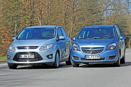 Ford C-MAX 2.0 TDCi, Opel Meriva 1.6 CDTI, Frontansicht Ford C-MAX 2.0 TDCi, Opel Meriva 1.6 CDTI, Frontansicht