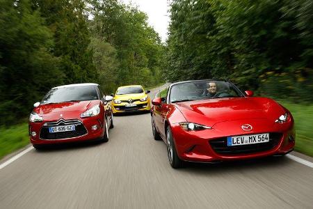DS 3, Renault Mégane R.S., Mazda MX-5 Skyactiv-G 180 DS 3, Renault Mégane R.S., Mazda MX-5 Skyactiv-G 180