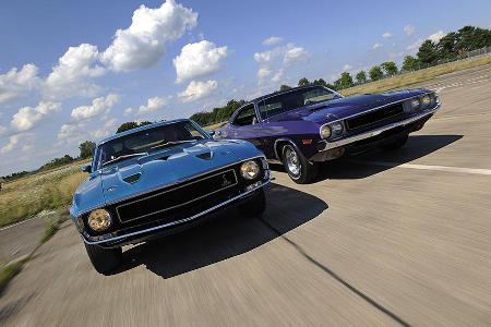Dodge Challenger R/T 383, Baujahr 1970, Shelby Mustang GT 500, Baujahr 1969