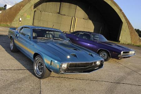 Dodge Challenger R/T 383, Baujahr 1970, Shelby Mustang GT 500, Baujahr 1969