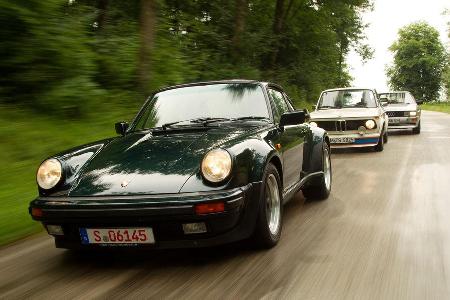 Audi quattro, Porsche 911 turbo 3.3, BMW 2002 turbo, Frontansicht Audi quattro, Porsche 911 turbo 3.3, BMW 2002 turbo, Frontansicht