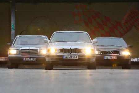 Audi V8, BMW 740i, Mercedes 420 SE, Frontansicht Audi V8, BMW 740i, Mercedes 420 SE, Frontansicht