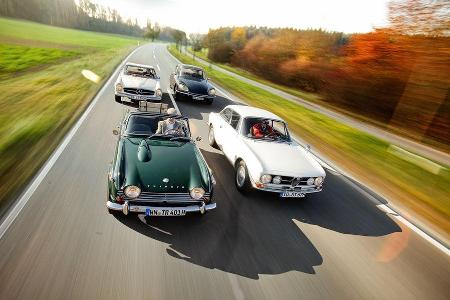 Triumph TR 4A, Mercedes 280 SL, Citroen D Super 5, Alfa Romeo 1750 GTV Triumph TR 4A, Mercedes 280 SL, Citroen D Super 5, Alfa Romeo 1750 GTV