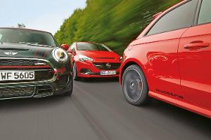 Audi S1 gegen Mini JCW und Opel Corsa OPC