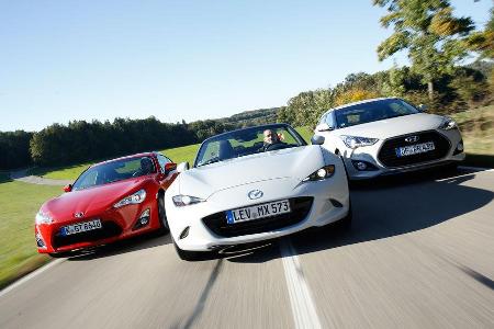 Mazda MX-5 Skyactiv-G 160, Toyota GT86 Pure, Hyundai Veloster Turbo Mazda MX-5 Skyactiv-G 160, Toyota GT86 Pure, Hyundai Veloster Turbo