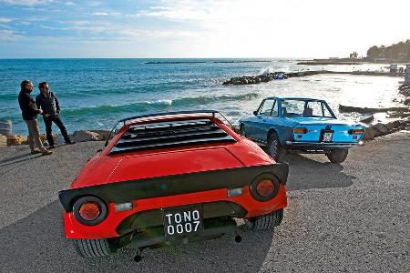 Lancia Stratos HF, Lancia Fulvia 1.3, Heckansicht, Strand
