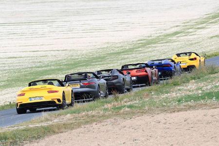Jaguar F-Type, Chevrolet Corvette, Lamborghini Huracán, Porsche 911 Turbo S, Ferrari 488 Spider