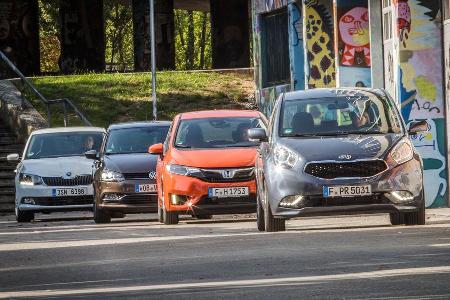 Honda Jazz 1.3, Kia Venga 1.6 CVVT, Skoda Fabia Combi 1.2 TSI, VW Polo 1.0 TSI