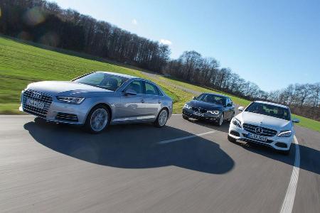 Audi A4 1.4 TFSI, BMW 318i, Mercedes C 180, Frontansicht