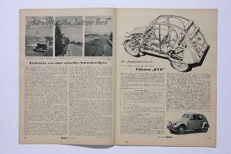 1950 hat der 2CV noch 9 PS. Der mutige Dr. Hans Woltereck: 
