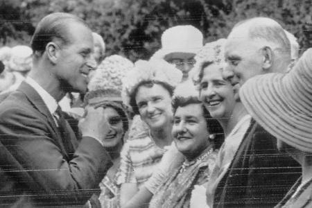 PRINCE PHILIP TALKS WITH GUEST AT GARDEN PARTY ADELAIDE, AUS...