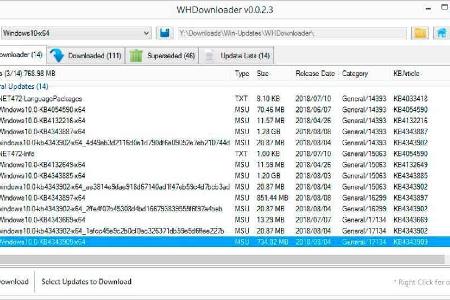 Das Tool Whdownloader liefert eine Liste mit den möglichen Windows-Updates.