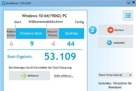 Etwa 53 Sekunden dauert der Startprozess hier. Der größte Teil, nämlich hier 44 Sekunden unter „Desktop“, entfällt auf Proze...
