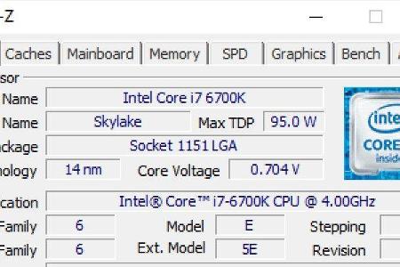 CPU-Z zeigt Bezeichnung und Codenamen des Prozessors an. Sie erfahren außerdem die aktuelle Taktfrequenz und die Cachegröße.