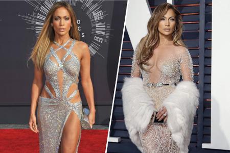 Ob bei den MTV Music Awards (2014, l.) oder bei der Vanity Fair Oscar Party (2015): Jennifer Lopez ist immer für eine Fashio...