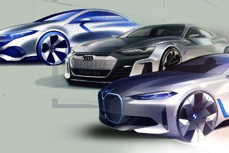 Design Skizzen Collage Audi Mercedes BMW