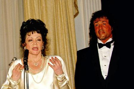 Jackie Stallone und Sylvester Stallone 1988 bei einem gemeinsamen Auftritt