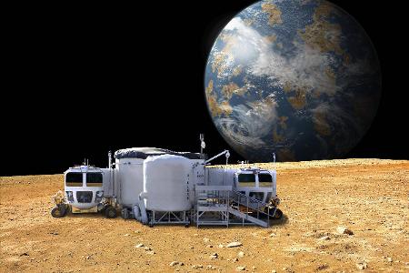 An artist s depiction of a lunar base on a barren moon. The ... (1)