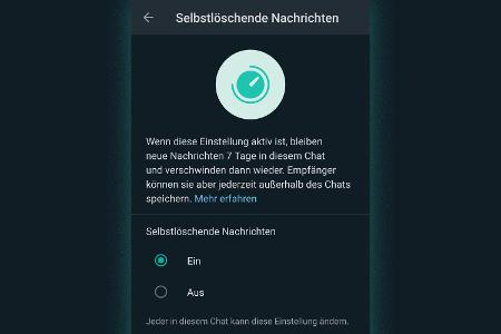 Selbstlöschende Nachrichten in Whatsapp bleiben 7 Tage bestehen, dann verschwinden sie automatisch.