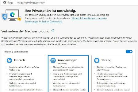 Der Edge-Browser bietet besonders einfache Datenschutzeinstellungen.