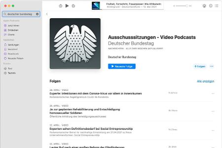 Neben Audio-Podcasts gibt es auch einige Video-Sendungen, wie beispielsweise aus dem Bundestag.