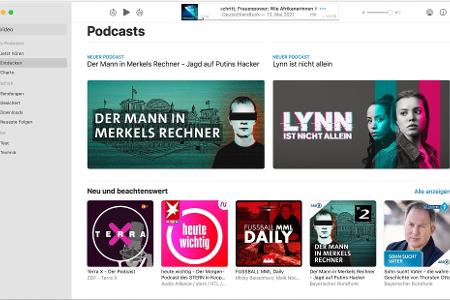 Nach einem Klick auf „Entdecken“ landet man im Podcasts-Store mit den Empfehlungen von Apple.