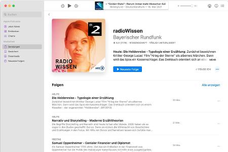 In der Mediathek werden für jeden Podcast die aktuelle Folge sowie bis zu acht weitere Episoden angezeigt.