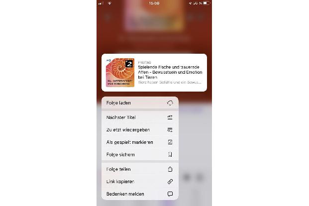 Für jede Episode lassen sich ebenfalls Einstellungen vornehmen, um sie beispielsweise der Liste „Nächster Titel“ hinzuzufügen.