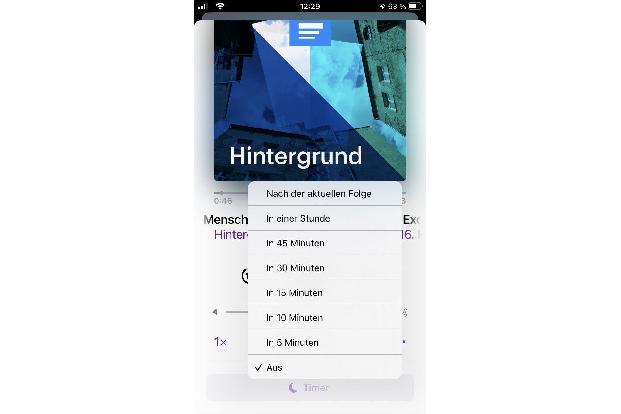 Auf dem iPhone und dem iPad gibt es einen Timer, mit dem sich festlegen lässt, wann die Wiedergabe stoppen soll.