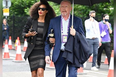 Boris Becker mit Lilian De Carvalho Monteiro auf dem Weg zum Tennisturnier in Wimbledon.