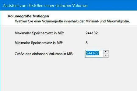 Größe des Volumens festlegen