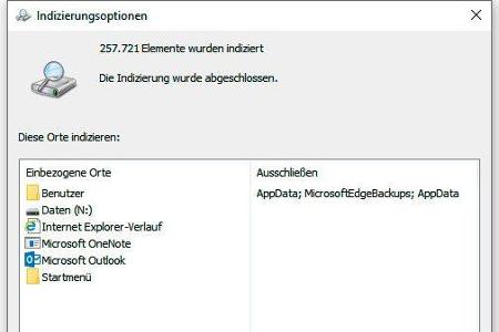 Hier sehen Sie, welche Ordner und Laufwerke Windows im Suchindex berücksichtigt.