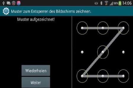 Beispiel für die Swipe-Passwort-Eingabe.