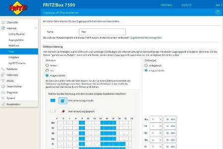 Wer bestimmte Teilnehmer im Heimnetz mit einer Zeitsperre belegen möchte, sollte dazu ein separates Zugangsprofil anlegen.