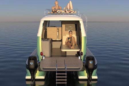 Floating Motors Oldtimer Klassiker Boot Katamaran Render