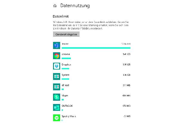 Auf einem Windows-Rechner zeigen Ihnen die Einstellungen, wie viele Daten einzelne Programme in das Netzwerk übertragen.