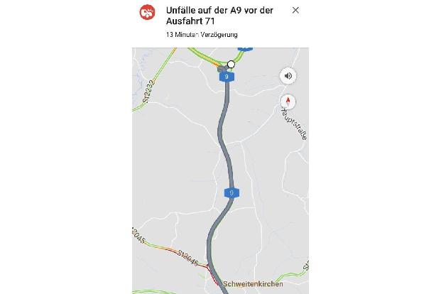 Google Maps warnt uns vor einem Unfall.