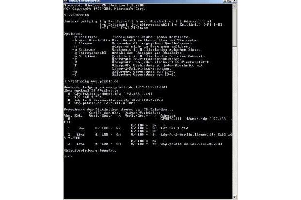 Mit „pathping“ lassen sich „tracert“ und „ping“ verschmelzen.