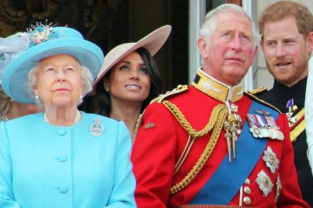 Queen Elizabeth II., Herzogin Meghan, Prinz Charles und Prinz Harry auf dem Balkon des Buckingham Palasts 2019.