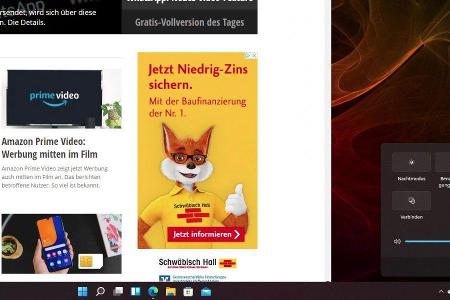 Das wird nach Drücken des Hotkeys Windows-Taste + A angezeigt
