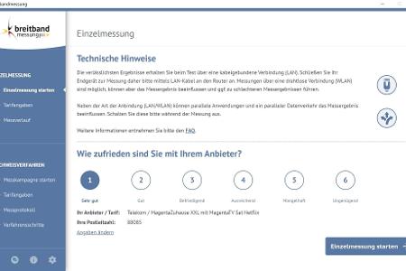 Starten einer Messung in der Desktop-App der Bundesnetzagentur.