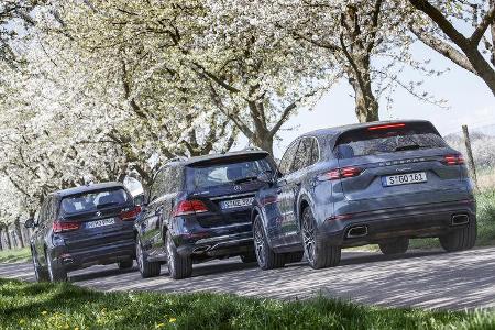 BMW X5 xDrive E35i, Mercedes GLE 400 4Matic, Porsche Cayenne, Exterieur